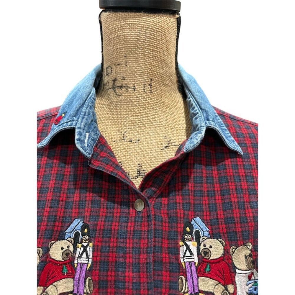 Bobbie Brooks Women's L Red Plaid Button-Up Holiday Shirt Vintage - Picture 4 of 11